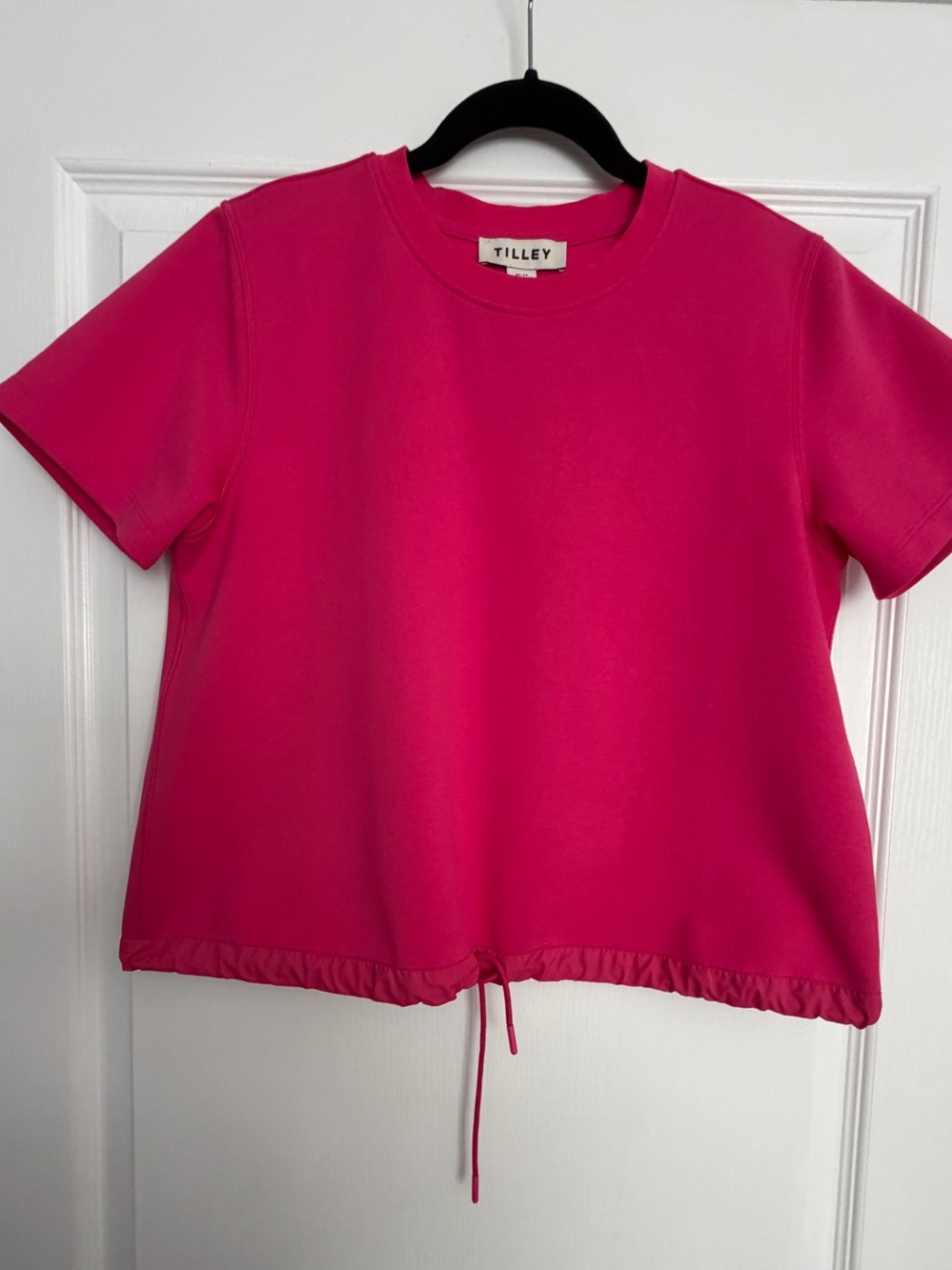 Tilly Cotton blend Hot Pink Short Sleeve Drawstring Top